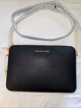 New Michael Kors Jet Set Large East West Crossbody Black Saffiano
